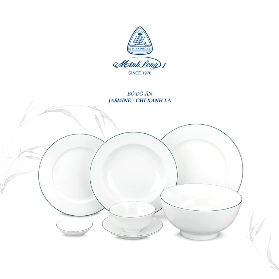 Bộ đồ ăn 10 người 36 sản phẩm - Jasmine - Chỉ Xanh Lá - Gốm sứ cao cấp Minh Long 1