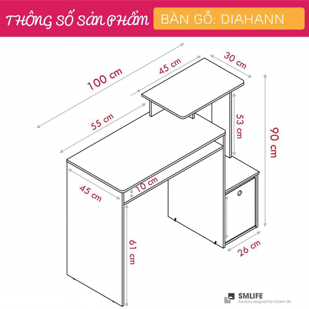 Bàn làm việc bằng gỗ kiểu dáng nhỏ gọn SMLIFE Diahann