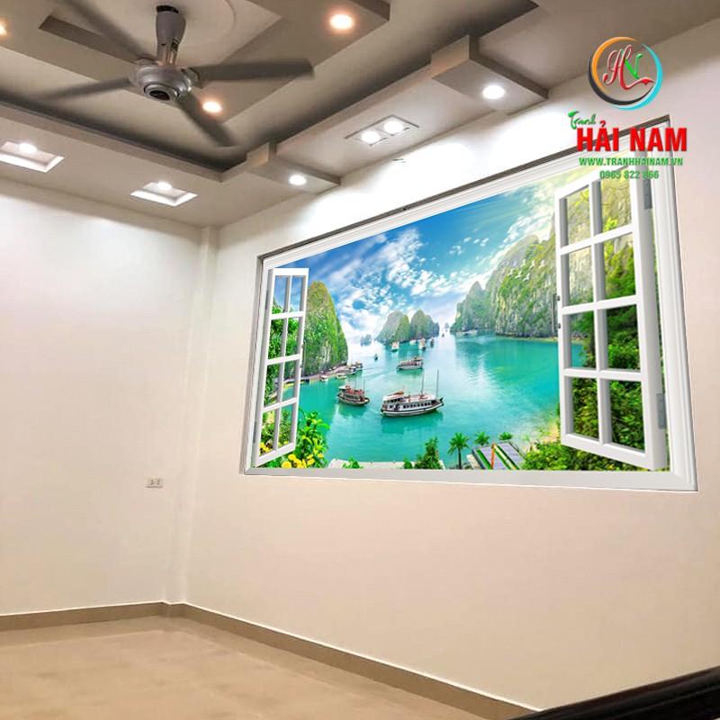 Tranh dán tường cửa sổ 3D - phong cảnh vịnh hạ long