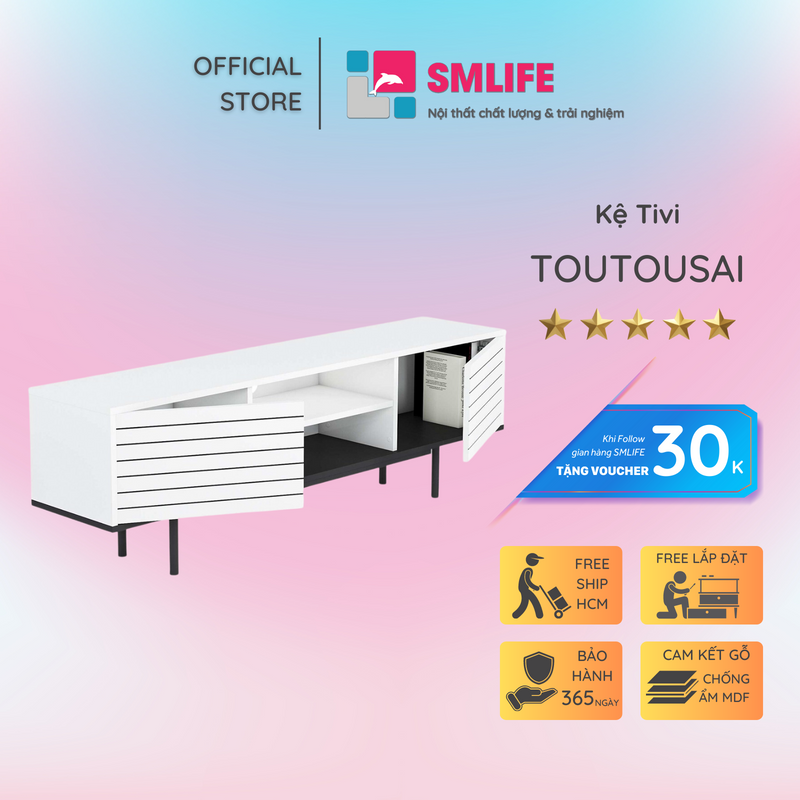 Kệ tivi gỗ hiện đại SMLIFE Toutousai  | Gỗ MDF dày 17mm chống ẩm | D160xR35xC52cm