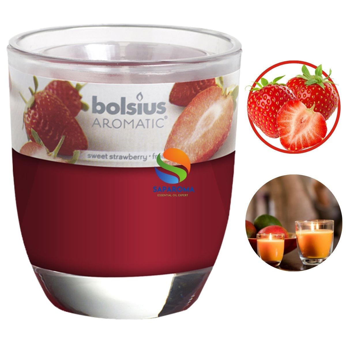 Ly nến thơm tinh dầu Bolsius Sweet Strawberry 105g QT024335 - hương dâu tây, nến trang trí, thơm phòng, thư giãn, Hỗ trợ khử mùi