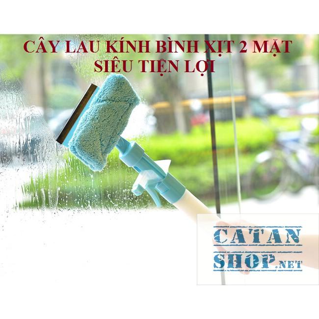 Cây lau kính 2 mặt (vải bông mềm, silicon) cầm tay kèm bình xịt, lau kính bình xịt 2 in 1 siêu tiện lợi (giao ngẫu nhiên