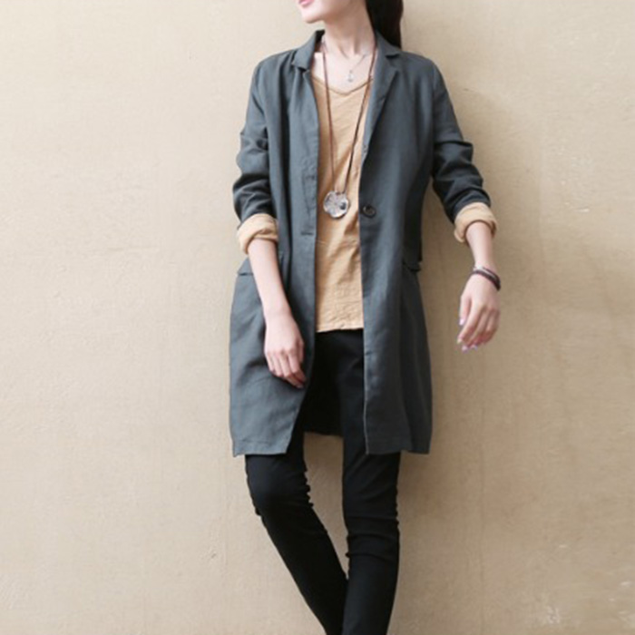 Áo vest blazer linen nữ dáng dài trẻ trung, thời trang thu đông - Xám