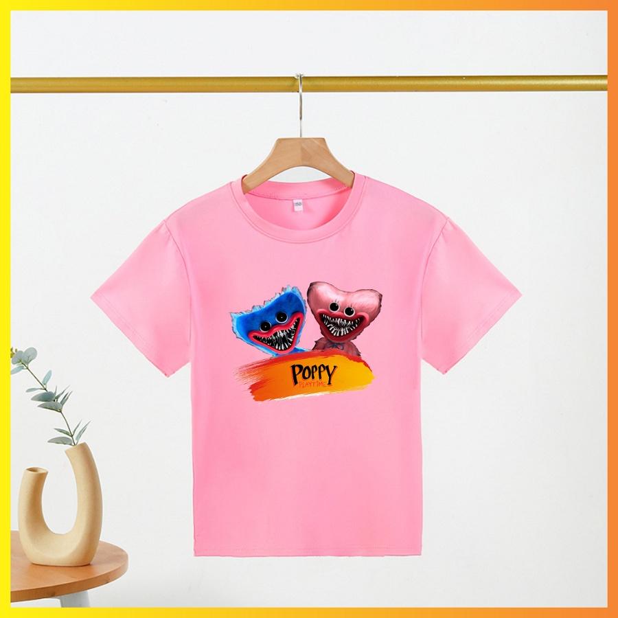 Áo thun trẻ em in hình Poppy Playtime màu hồng cho bé gái cực yêu