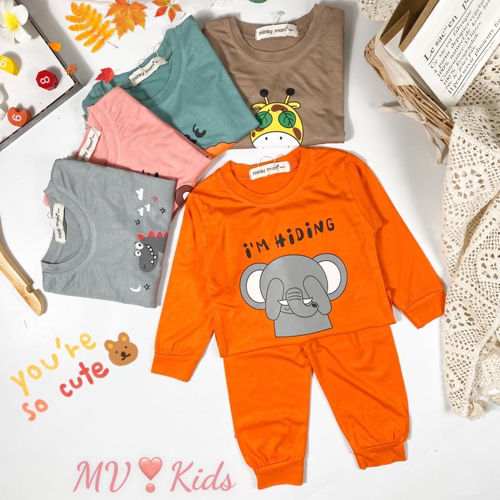 Bộ Dài Tay Cho Bé Trai, Bé Gái Minky Mom Vải Thun Lạnh Hoạ Tiết Sư Tử Bịt Mắt MKDTL05