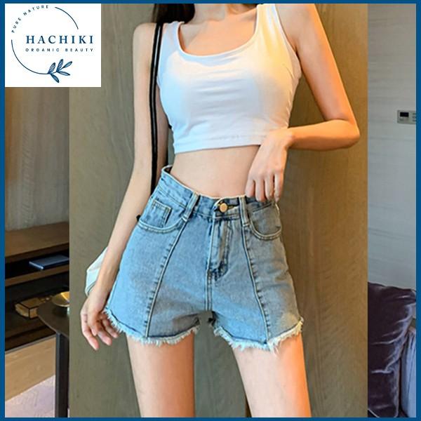 Quần đùi jean nữ lưng cao đẹp thời trang cao cấp HACHIKI phong cách Hàn Mã QSJ01 - S