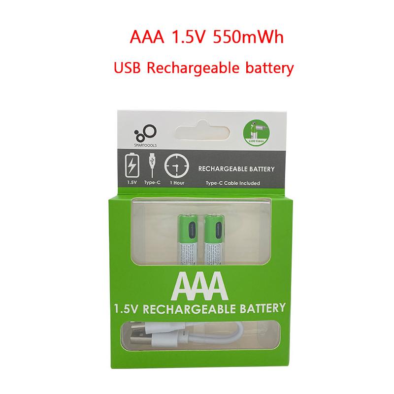 2 pin AA + AAA USB Sạc 1.5V AA 2600mWh/AAA 550mWh pin li-ion cho chuột, đồng hồ, Máy cạo râu, nhiệt kế + Cáp TYPE-C Màu sắc: 4AA AAA và 4 cáp