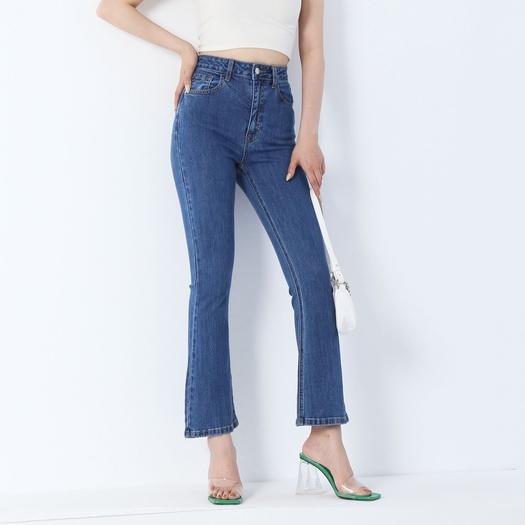 Quần Jean Nữ Ống Loe Vintage Lưng Cao Co Giãn Trơn Gấu Thường CT JEANS