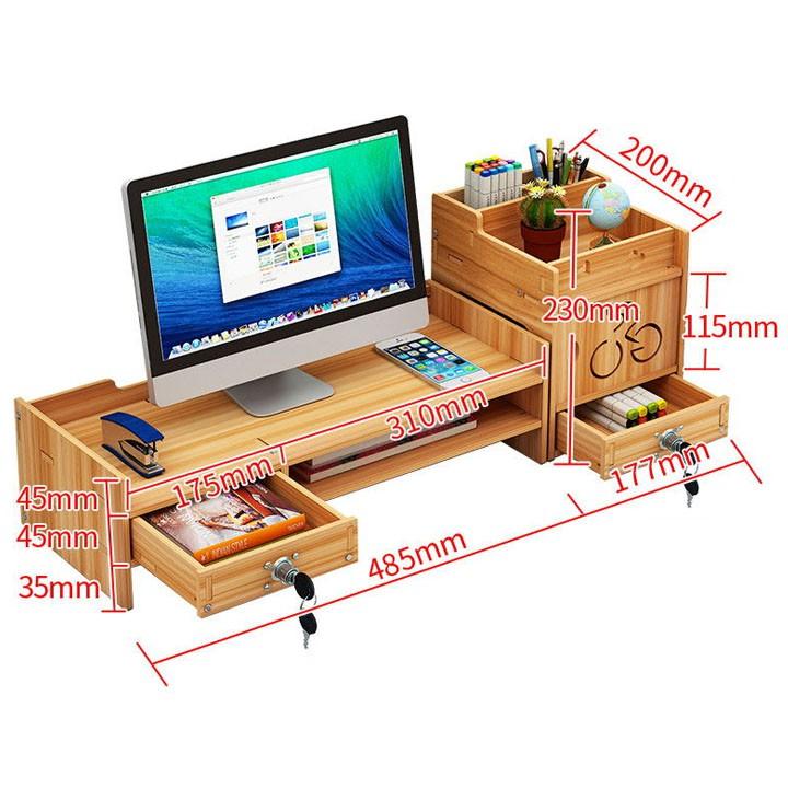 Kệ Máy Tính TẶNG GIÁ ĐỠ ĐIỆN THOẠI Giá Để Tài Liệu Bằng Gỗ Có Ngăn Kéo Nhỏ Kèm ổ Khóa