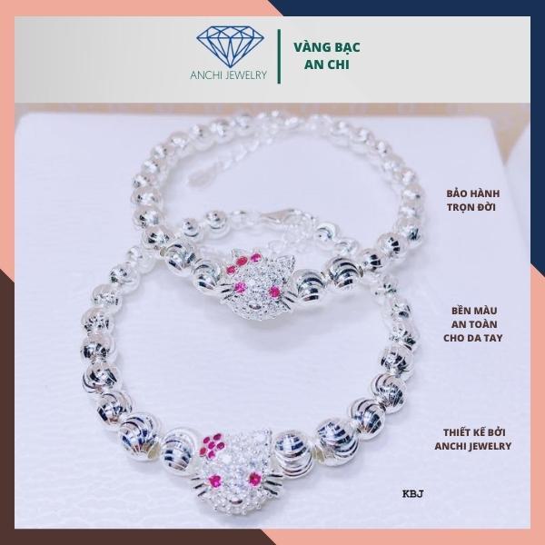 Lắc tay bạc cho bé gái bi bạc nguyên chất hellokity dễ thương,Anchi jewelry