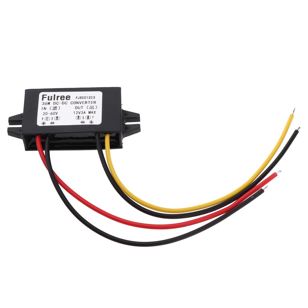 Auto Vehicle Voltage Reducer DC-DC Buck Converter 20-60V to 12V Step-down Voltage Regulator 3A/36W Power Supply Module for Car Waterproof