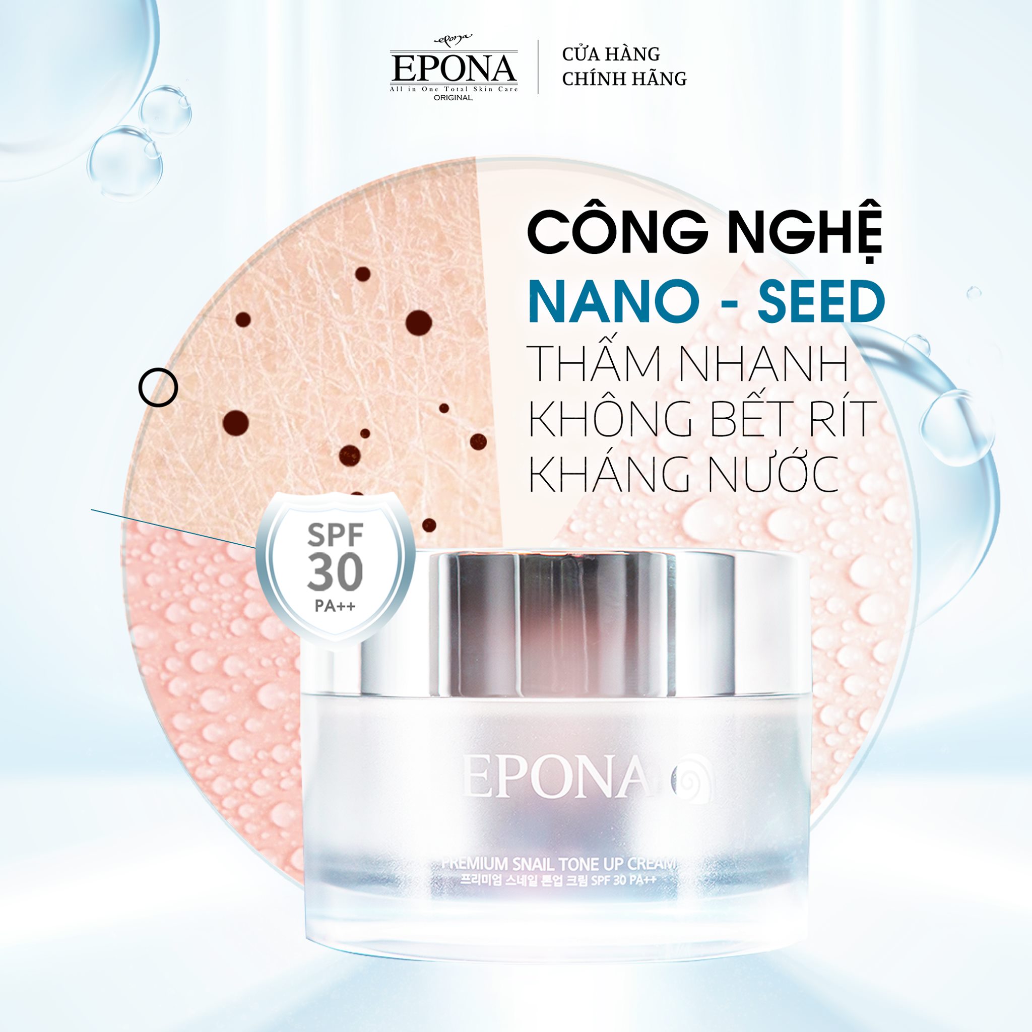 Kem Dưỡng Trắng - Nâng Tone Mỏng Nhẹ - Tự Nhiên Epona Premium Snail Tone Up Cream SPF 30 PA++ 50ml