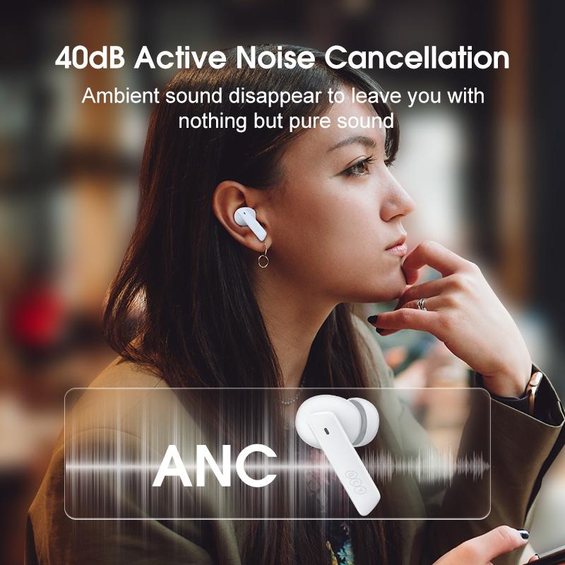 Tai nghe không dây QCY HT05 ANC Khử tiếng ồn 40dB Tai nghe Bluetooth 5.2 6 Mic ENC HD Gọi TWS Chế độ trong suốt Màu sắc: HT05 Trắng