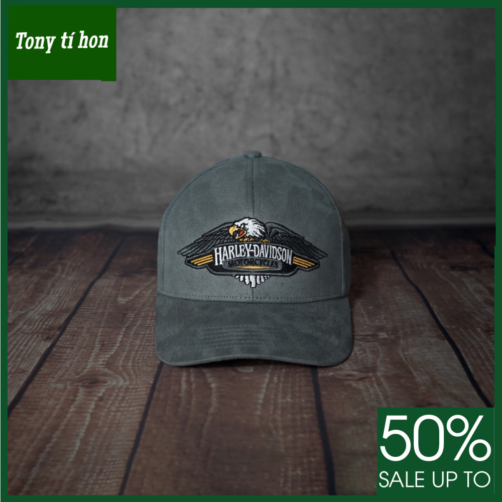 Tony tí hon - Mũ/nón kết lưỡi trai thời trang nam nữ Harley Davidson xám da lộn bít đuôi hàng hiệu cao cấp, đẹp - freeship
