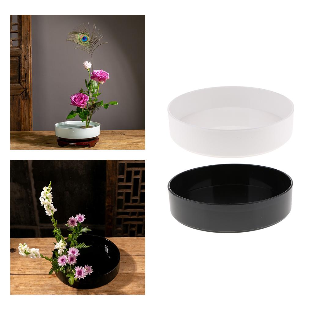 Plastic Round Ikebana Vase Bonsai Flower Container Black And White 28cm