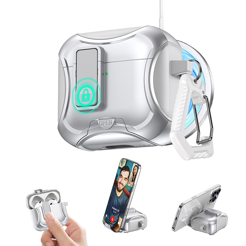 Ốp Case có chân đế đỡ điện thoại, Khóa Nắp, Hỗ trợ sạc ko dây cho Airpods 3 - Hàng Chính Hãng