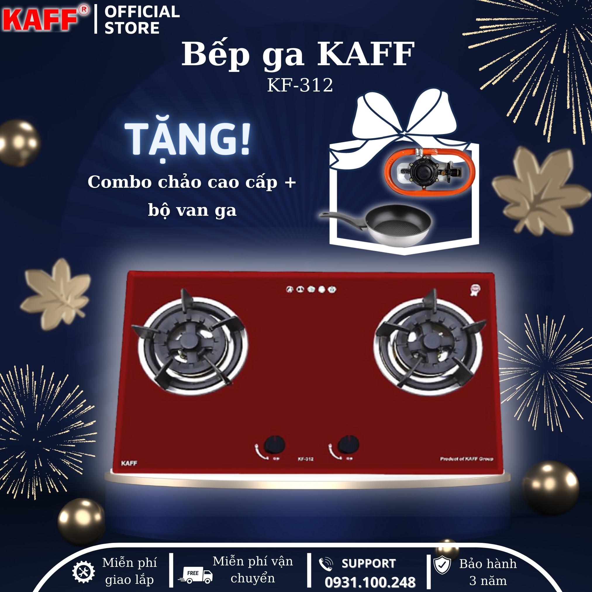 Bộ Bếp ga âm đỏ sang trọng KAFF KF- 312 bao gồm: Bếp ga + chảo chống dính cao cấp + bộ van ga - Hàng chính hãng