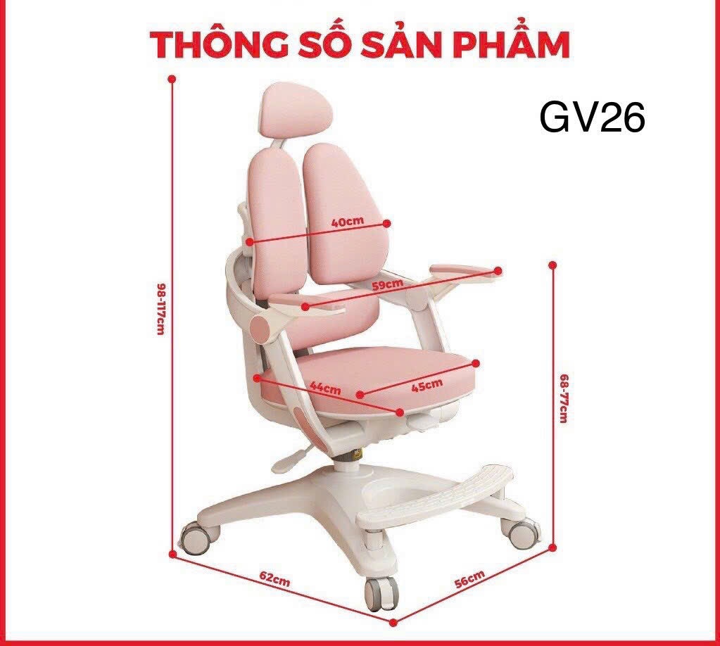 Ghế học sinh chống gù đa năng Juno sofa nâng hạ chiều cao tay gạt CT GV26 có khóa bánh trọng lực, xoay 360 độ