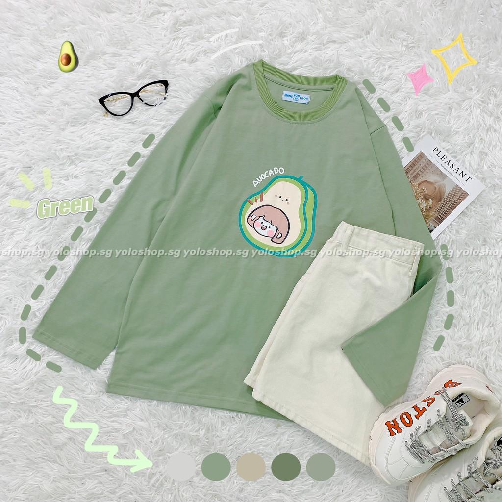 Áo thun tay dài TRÁI BƠ AVOCADO phông Unisex nam nữ tee oversize form rộng pull Ulzzang Streetwear thu đông vải mềm