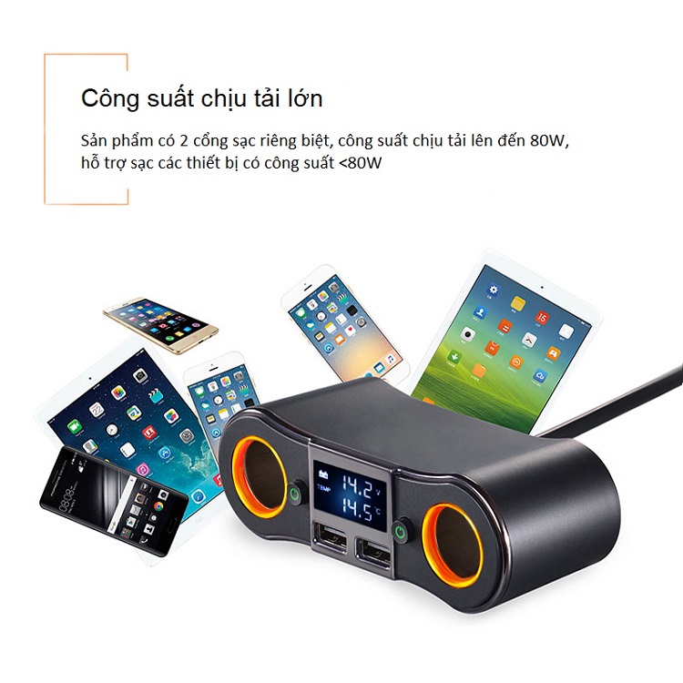 Bộ chia tẩu sạc đa năng trên ô tô