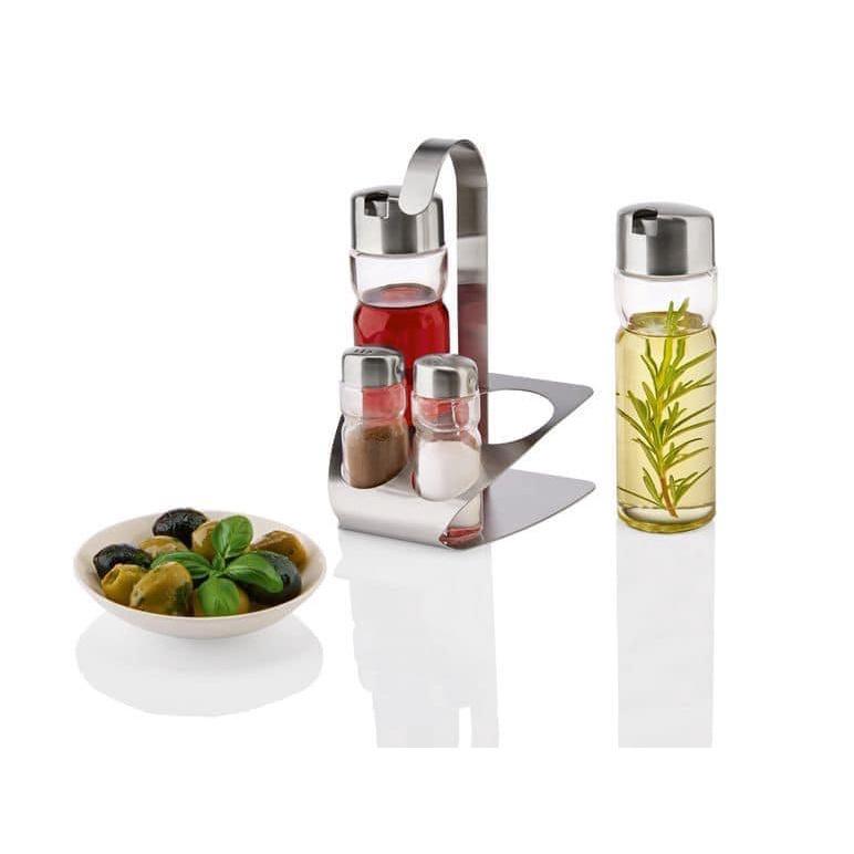 Set Lọ Thủy Tinh Đựng Gia Vị 4 Món ERNESTO, Lọ Đựng Gia Vị Có Nắp Bằng Thép Không Gỉ, Nhập Đức