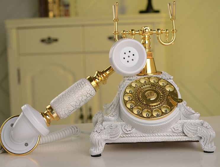 Điện thoại tân cổ điển để bàn mã DT4 màu trắng kết hợp vàng, chuông thanh bàn phím quay, dùng sim di động nghe gọi âm thanh tốt và để trang trí (Điện thoại bàn tân cổ điển)
