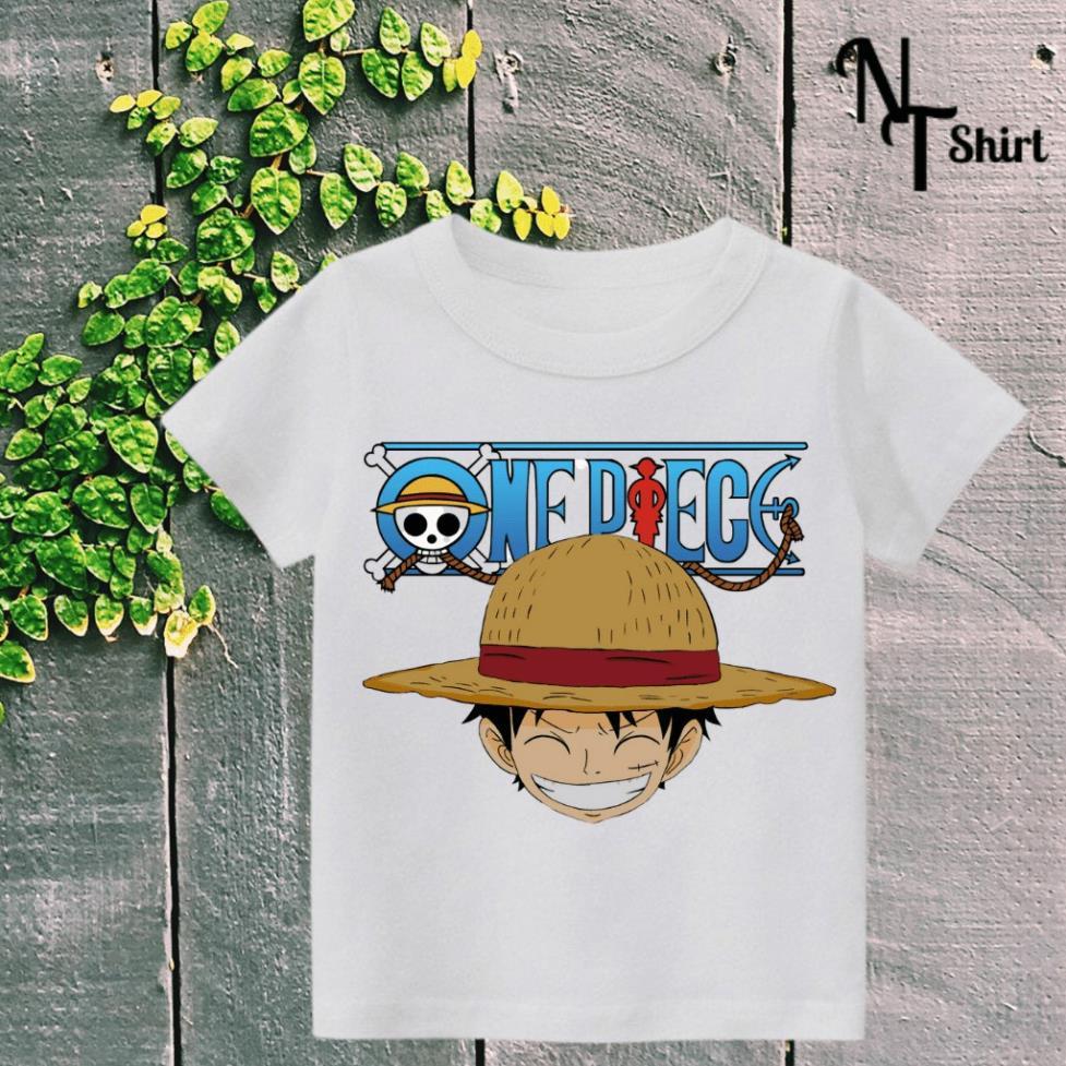 Áo phông bé trai và bé gái, Áo thun trẻ em in hình One Piece Luffy, Áo cotton xuất xịn mặc mát mịn hình in chất lượng 13
