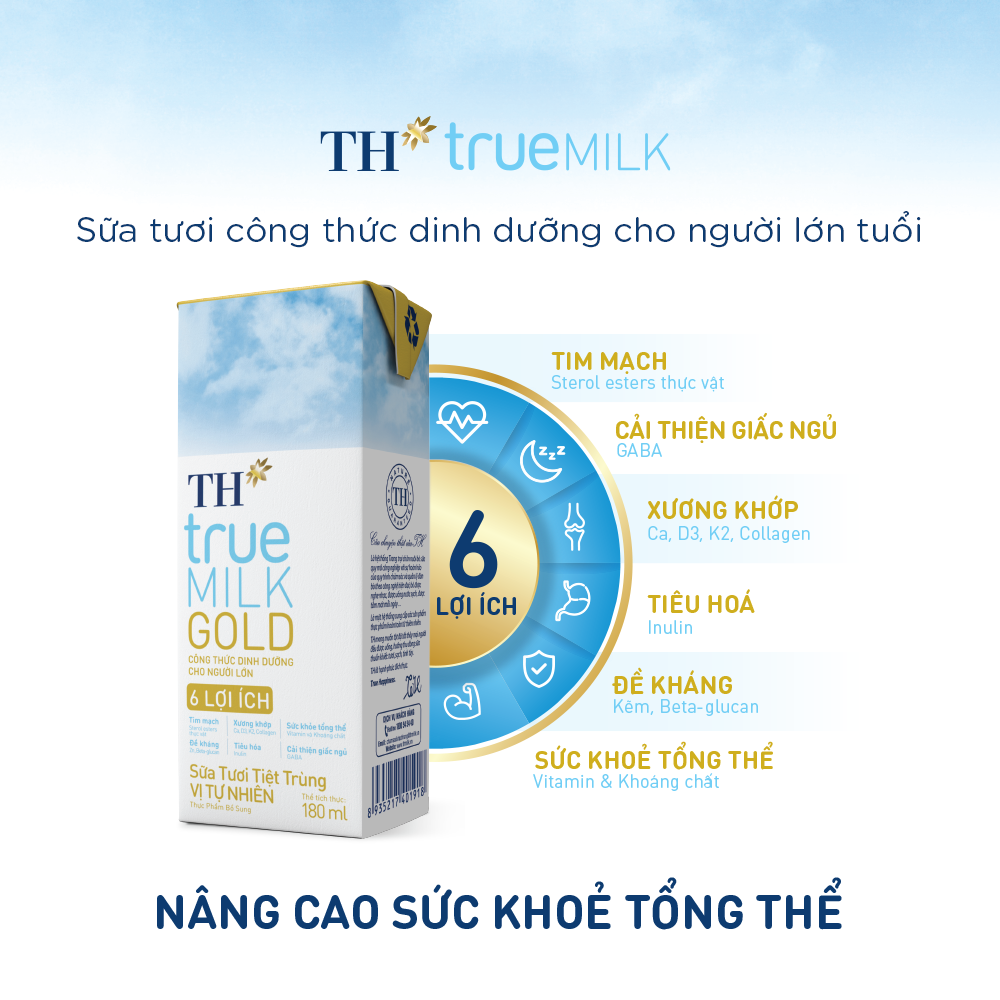 Thùng 48 hộp sữa tươi tiệt trùng vị tự nhiên TH true MILK GOLD dành cho người lớn tuổi 180 ml (180ml x 48)