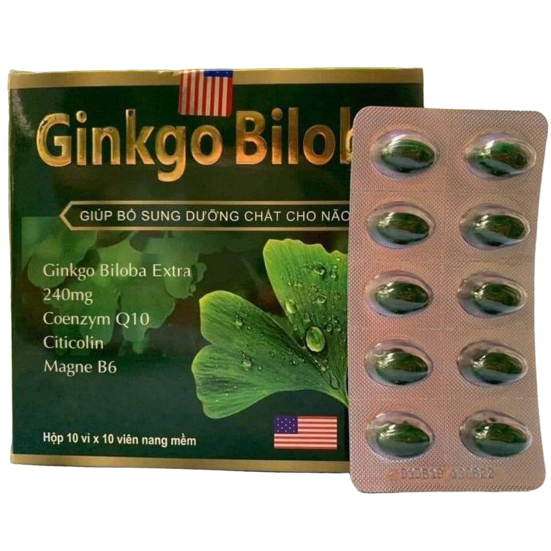 Hoạt huyết dưỡng não ginko Biloba 240mg tăng cường tuần hoàn não, Viên uống bổ não- Hộp 100 viên