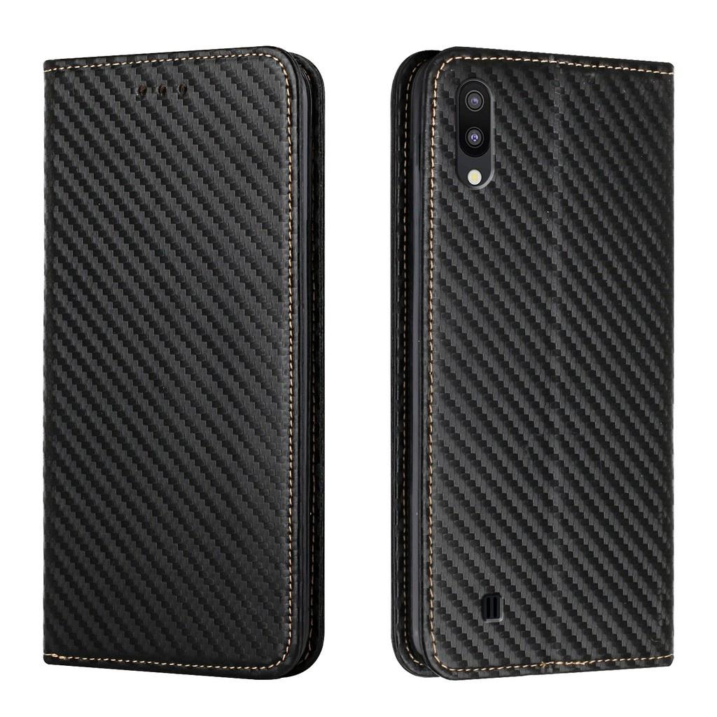 Bao da điện thoại kiểu ví sợi carbon nắp lật giá đỡ cho Samsung Galaxy A10 M10 A20E A21S A31 A40 A41 A50 A70 A51 A71