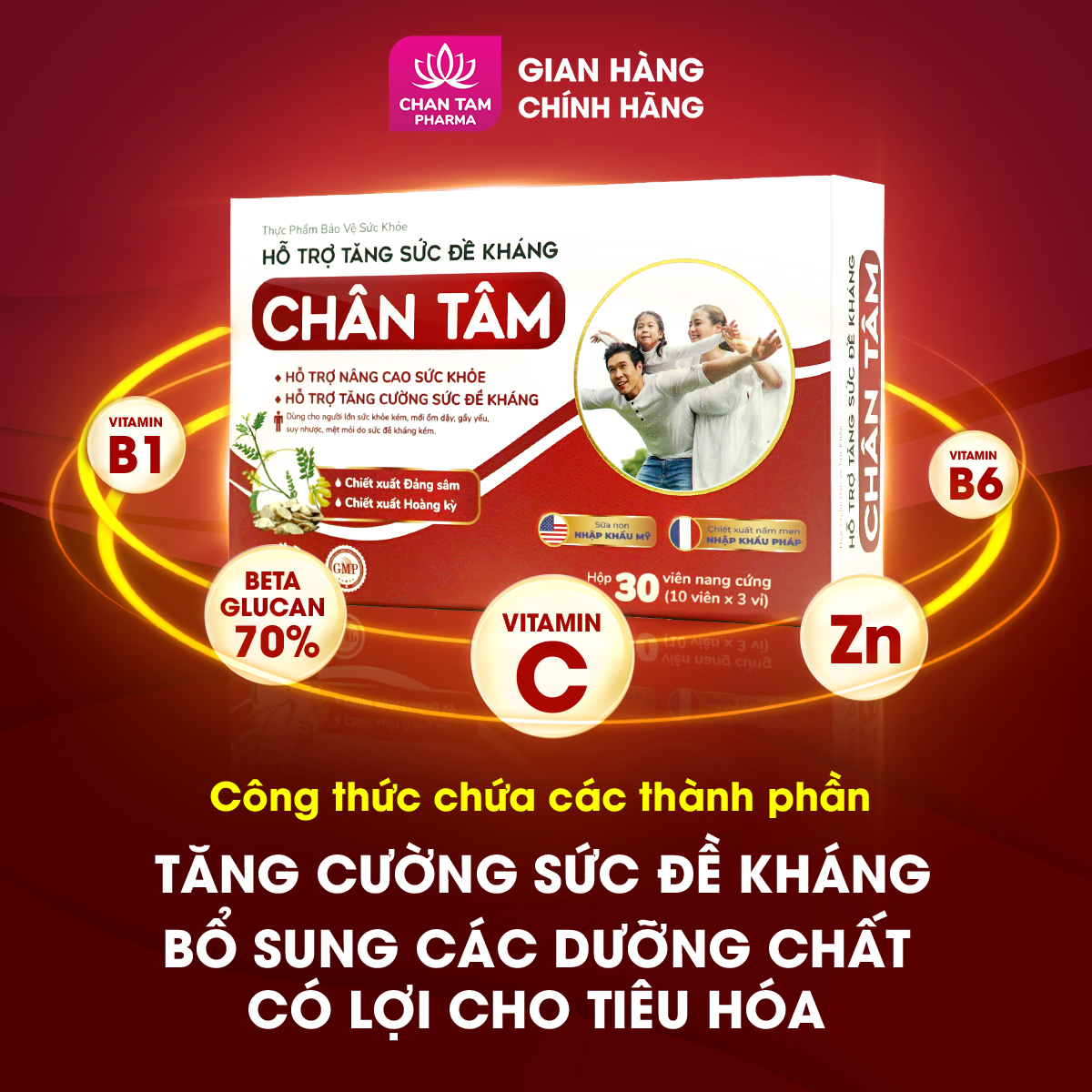 Viên uống tăng sức đề kháng Chân Tâm hỗ trợ giảm mệt mỏi, suy nhược