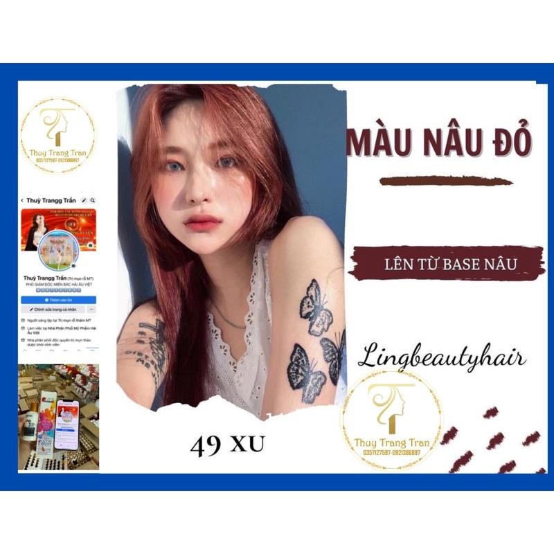 Thuốc nhuộm tóc nâu đỏ kèm oxi và gang tay