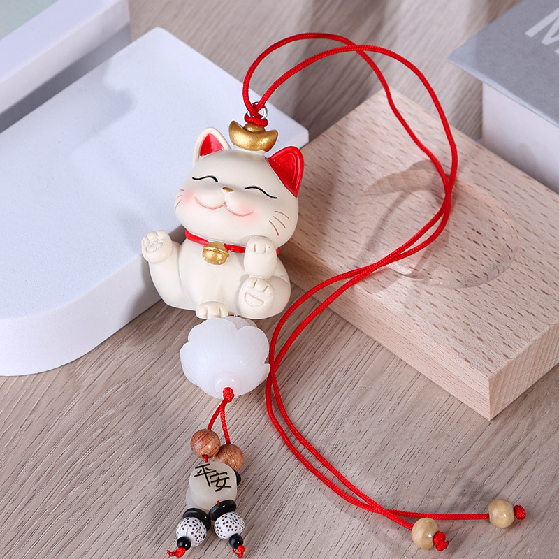 Dây treo trang trí gương chiếu hậu xe hơi hình mèo may mắn