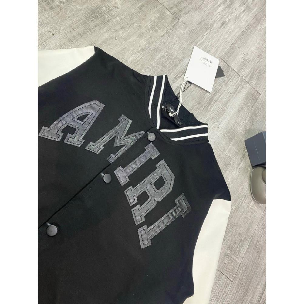 Áo khoác nỉ bomber Amiri chữ da siêu hot_Áo khoác nỉ nam phổi tay da