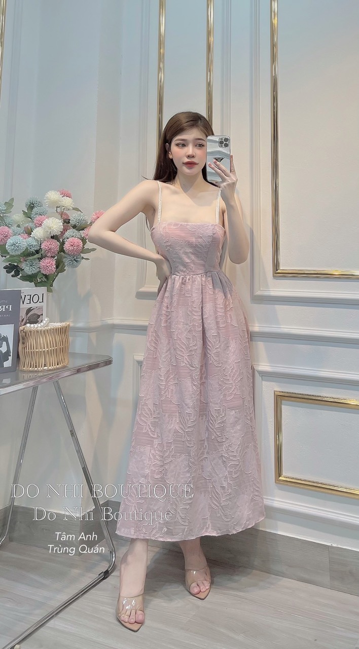 Váy maxi dây ngọc 3 màu sang chảnh