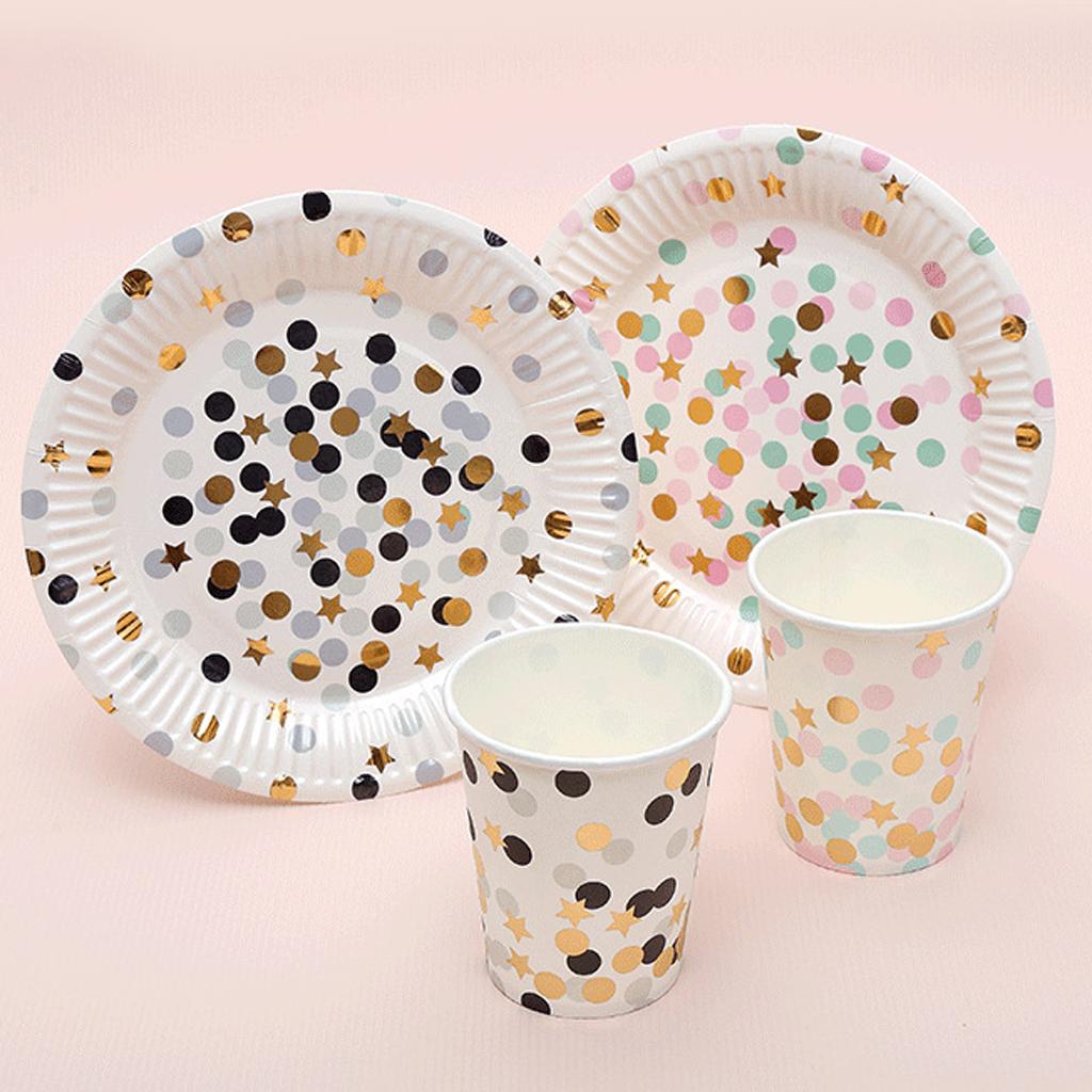 2x10x Dots Paper Party Set Plates Cups Birthday Wedding Bouquet Tableware 7" 4