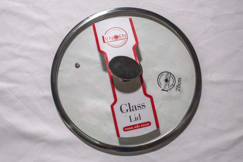 Nắp vung nồi chảo kính cường lực viền inox Lyncen xuất Nhật size 16/18/20/22/24/26/28/30cm