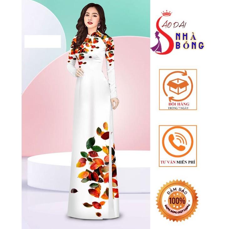 Vải may áo dài cao cấp in họa tiết hoa 4D - V08 (nguyên bộ