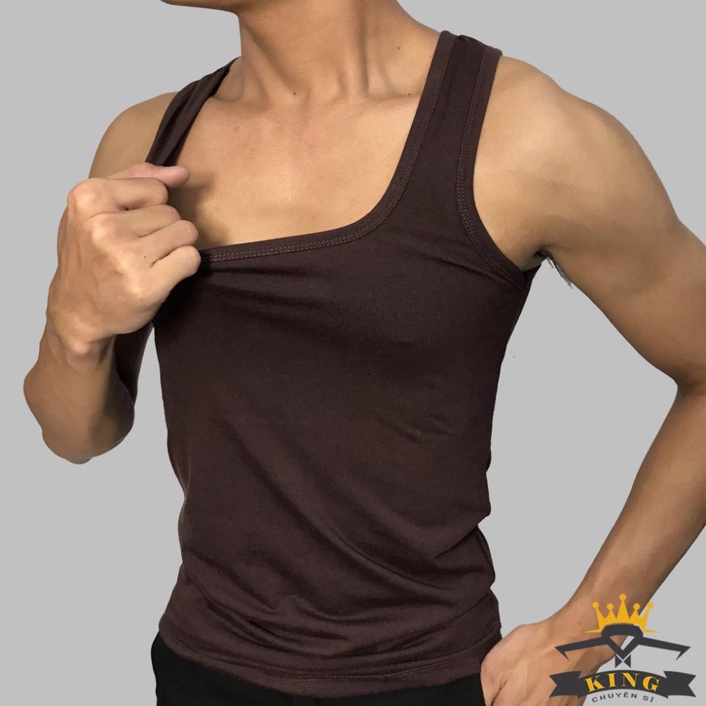 Áo Thun Ba Lỗ Nam 3 Lỗ Sát Nách Cổ Vuông Dáng Ôm Body Tập Gym Chất Thun Co Giãn U07 - Nâu - 3Xl 72 - 80Kg1M70