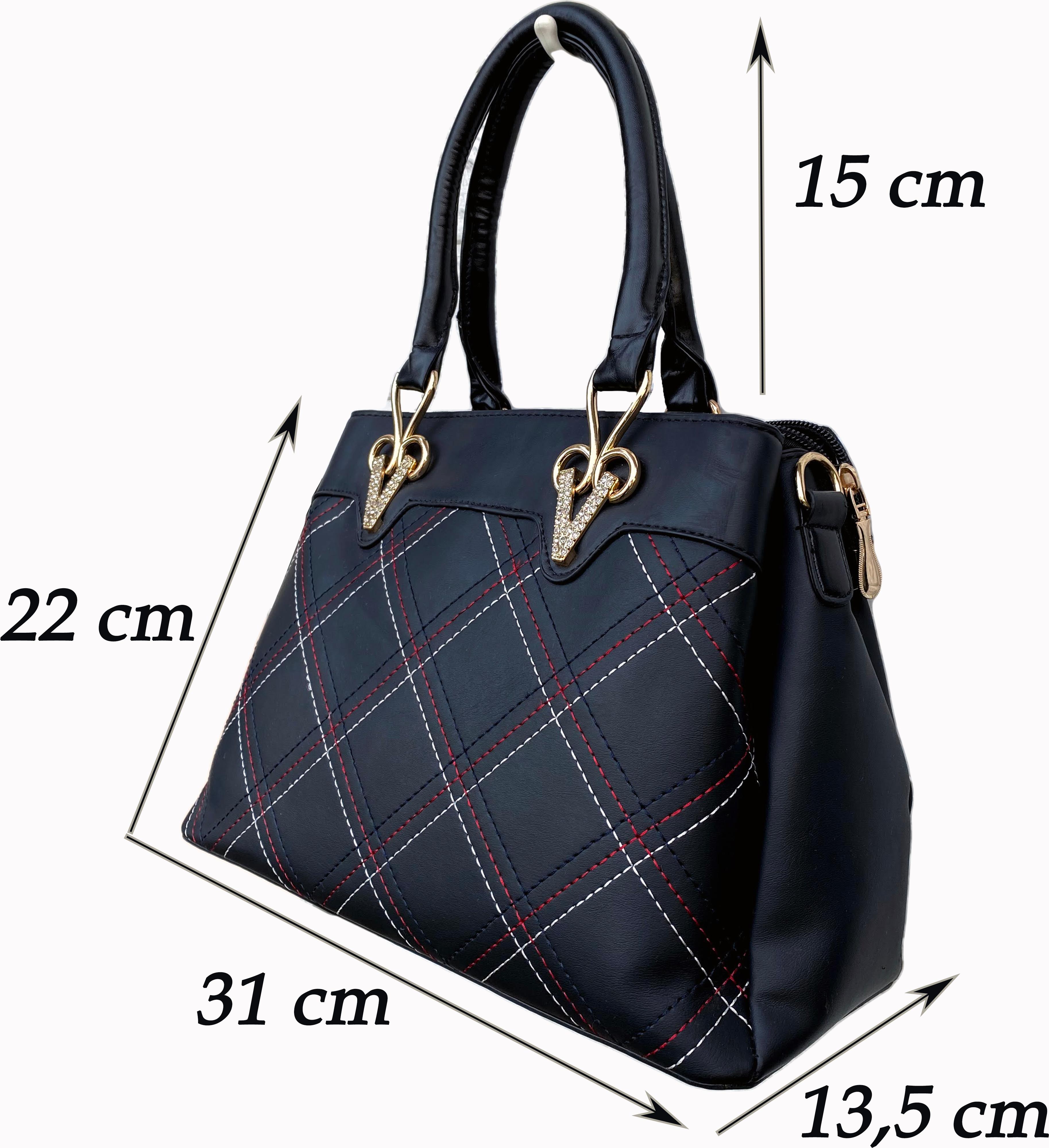 Túi da nữ thời trang may caro chéo hai quai xách gắn đê kim loại chữ V đính đá