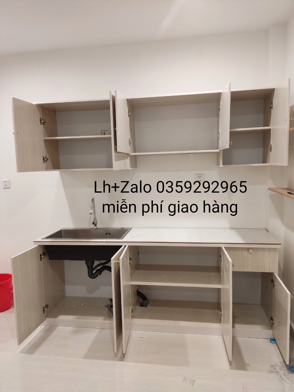 Bộ tủ bếp mini nhựa đài Loan ốp mặt gạch