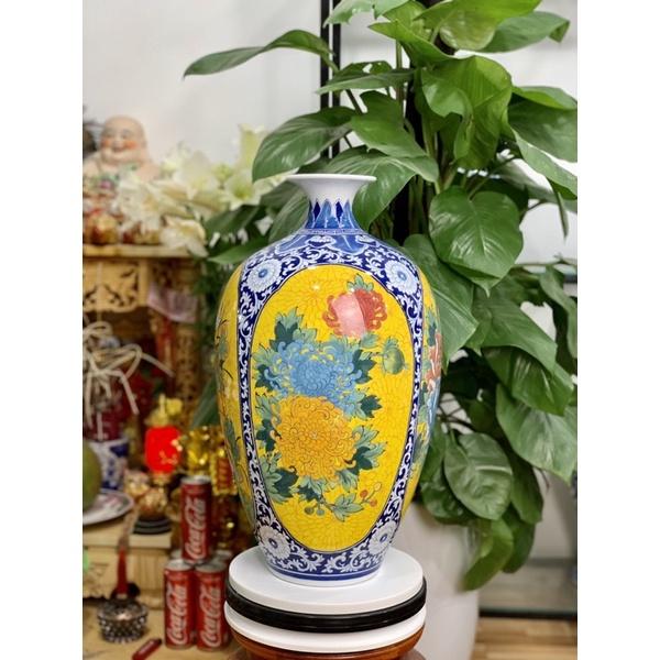Bảo bình hút lộc, men lam, họa tiết vẽ thủ công. Gốm sứ Bát Tràng cao cấp.