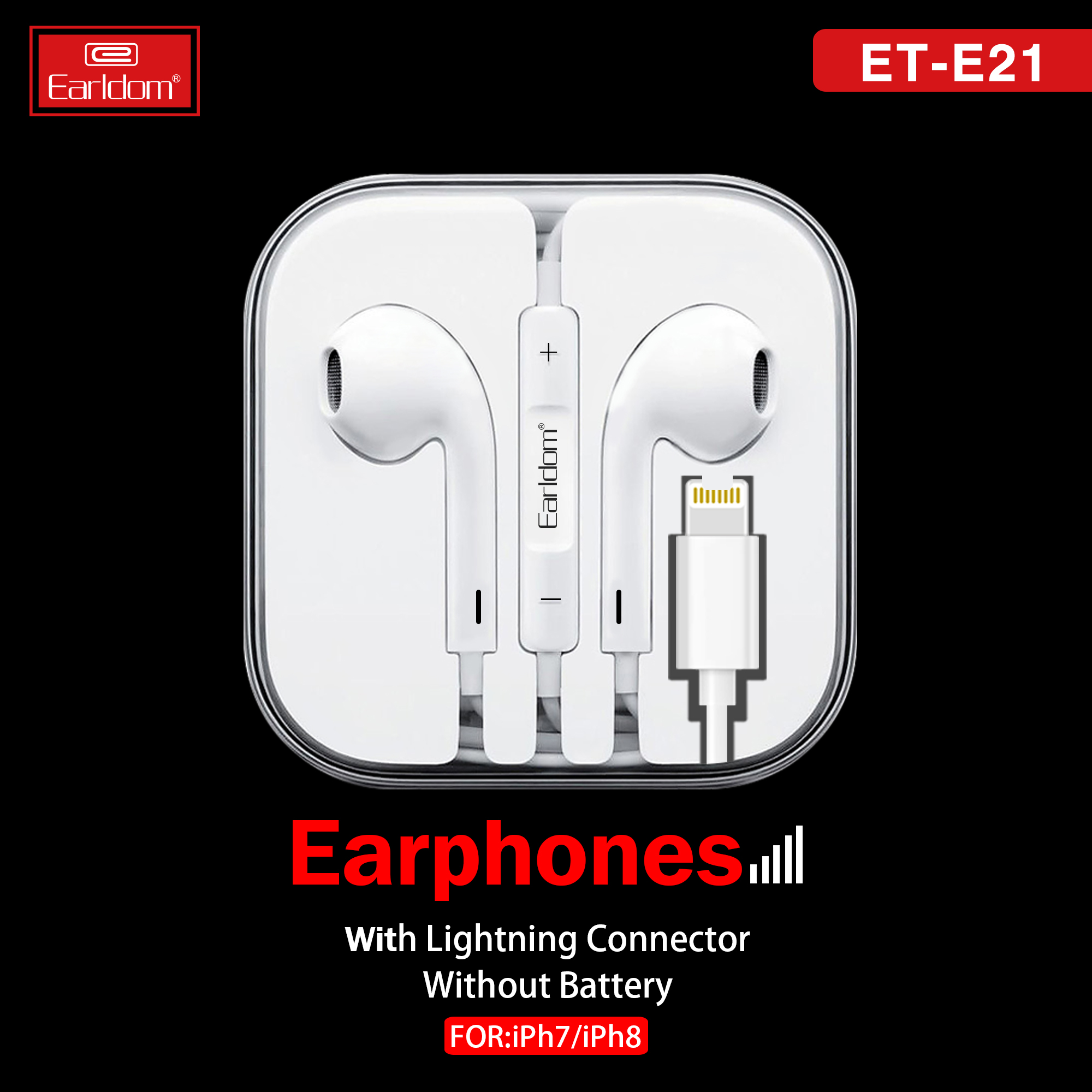 Tai Nghe Có Dây Nhét Tai Earldom-E21 Jack Cắm Lightning Bass Tốt Tích Hợp Micro Chuyên dụng cho Iphone