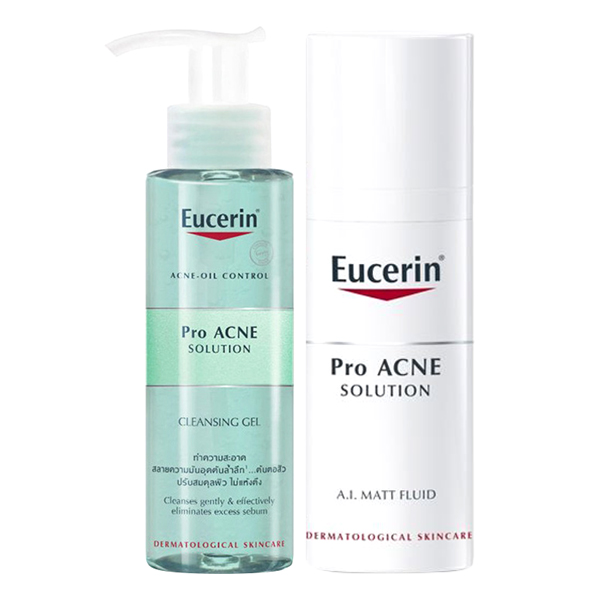 Bộ Gel Rửa Mặt Cho Da Dầu Mụn Eucerin ProAcne Solution Cleansing Gel (200ml) Và Kem Giúp Kiểm Soát Dầu Giảm Mụn Eucerin ProAcne Solution Mattifying Fluid (50ml)