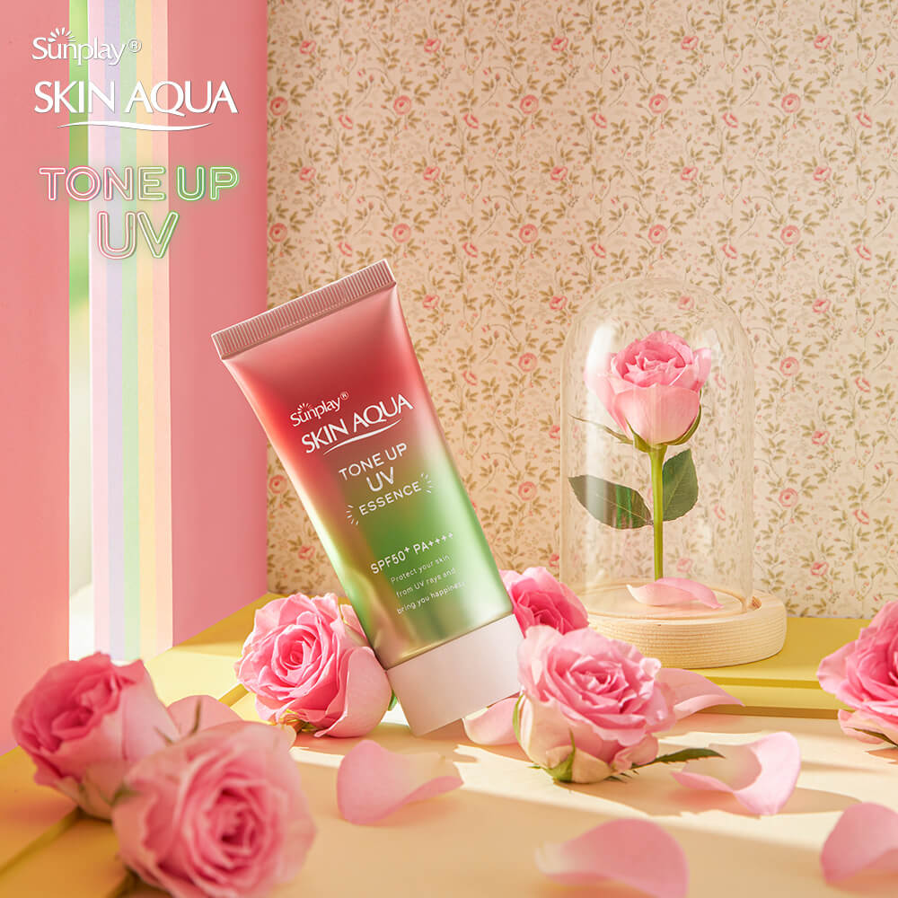 Tinh Chất Chống Nắng Nâng Tông Dành Cho Da Khô/Thường Sunplay Skin Aqua Tone Up UV Essence Happiness Aura (Rose) (Cho Da Sáng Hồng, Khuyết Điểm Xanh) (50g)