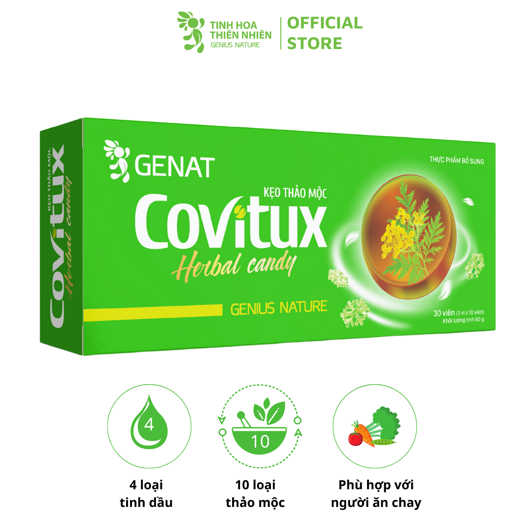 Kẹo thảo mộc Covitux (hộp 30 viên) - Genat  - Giao 2H HCM