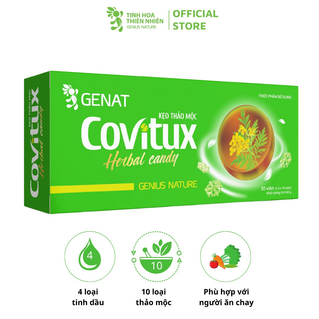 Combo 2 hộp - Kẹo thảo mộc Covitux (30 viên) - Genat - Tinh hoa thiên nhiên
