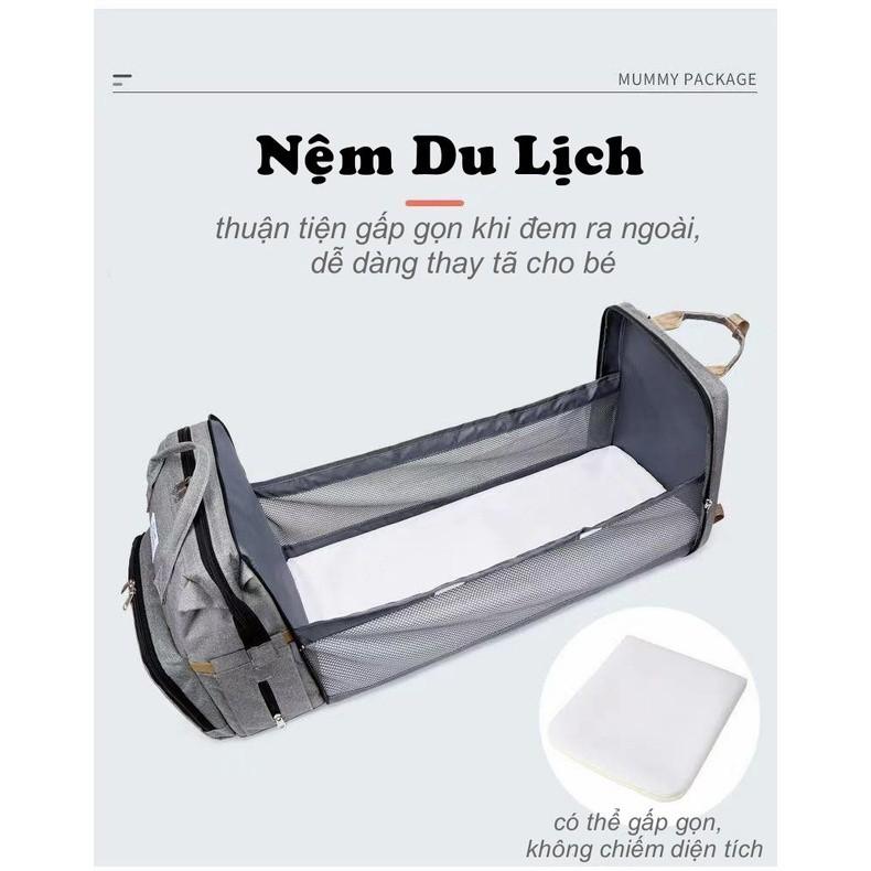 Ba lô bỉm sữa (kèm giường gấp gọn) được thiết kế nhiều ngăn sắp xếp khoa học và thông minh