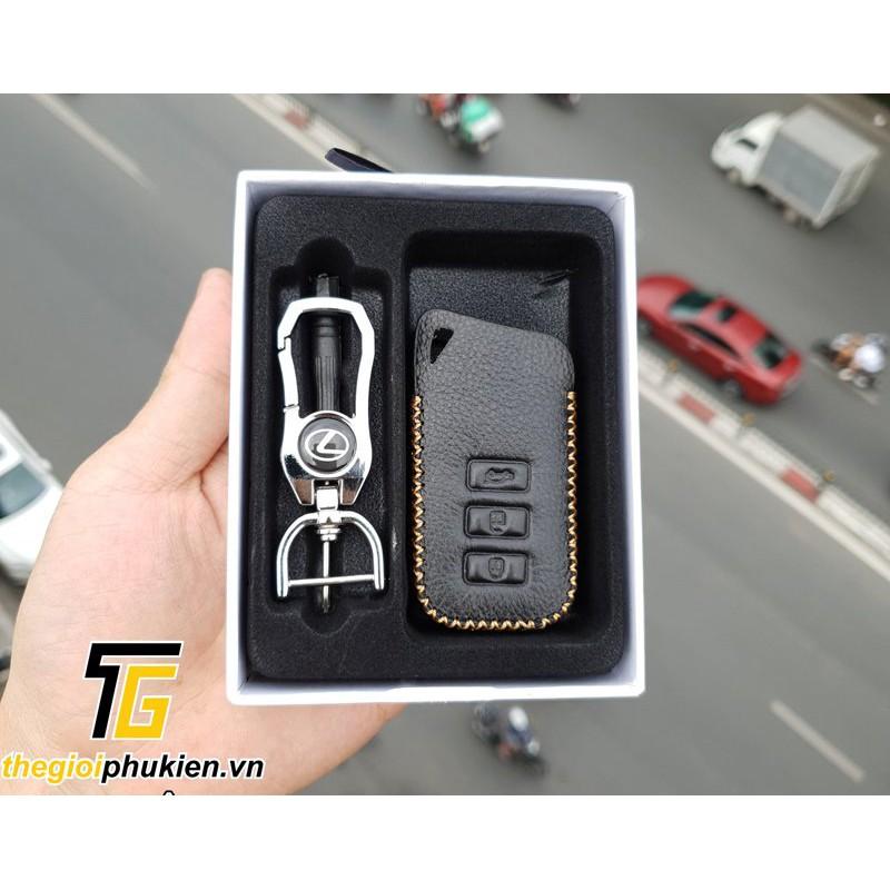 Bao da 3D bảo vệ chìa khóa dành cho xe Lexus RX  kèm móc đeo Inox