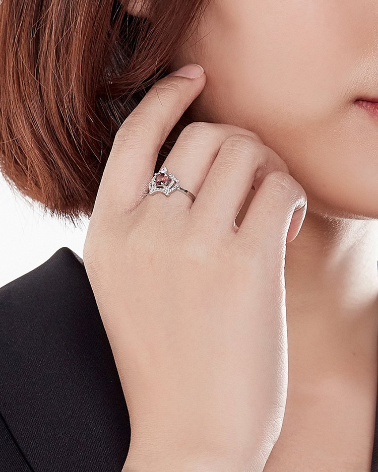 Nhẫn Bạc Vương Miệng Mặt Đá Tourmaline Hồng Ngọc Quý Gemstones N1